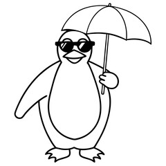 Penguin in Sunglasses with Umbrella – Vector Art Illustration