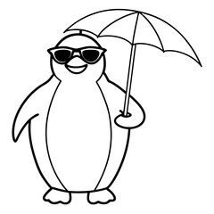 Penguin in Sunglasses with Umbrella – Vector Art Illustration