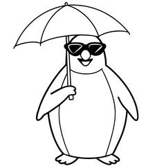 Penguin in Sunglasses with Umbrella – Vector Art Illustration