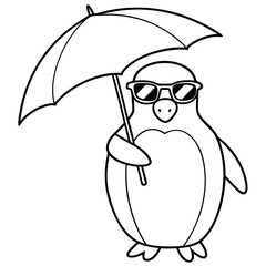 Penguin in Sunglasses with Umbrella – Vector Art Illustration