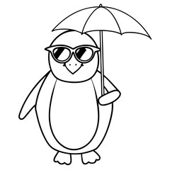 Penguin in Sunglasses with Umbrella – Vector Art Illustration