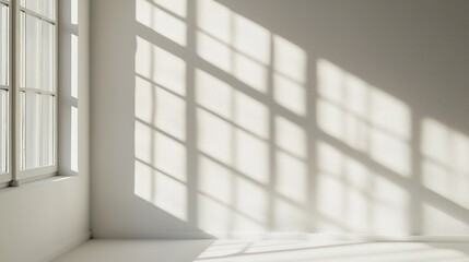Minimalist natural light window shadows overlay on a white background for product displays.