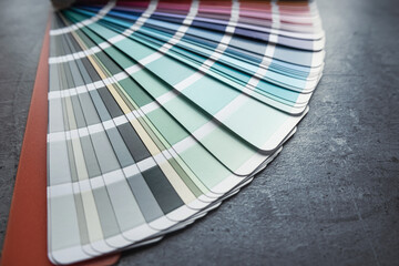 Guide of paint samples catalog, color and shadows palette