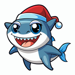 Naklejka premium Playful Christmas Baby Shark in Santa Hat & Sunglasses – Vector Clipart on White Background