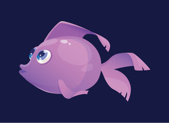 The image depicts a purple fish vector illustration underwater sea creature against a blue background The fish appears to be swimming and has a cartoonish appearance