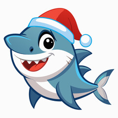 Naklejka premium Playful Christmas Baby Shark in Santa Hat & Sunglasses – Vector Clipart on White Background