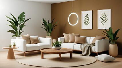 Modern Living Room with Earthy Tones and Minimalist Decor