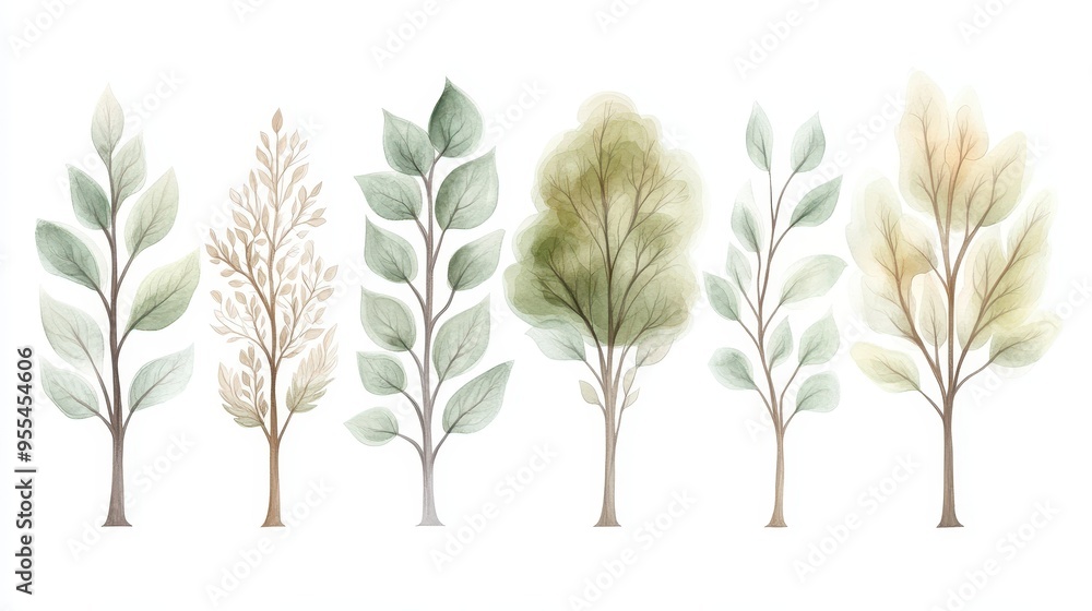 Poster a series of trees with different shapes and sizes