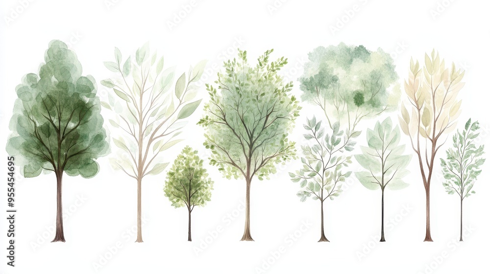 Poster a series of trees are shown in various sizes and positions