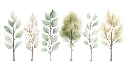 A series of trees with different shapes and sizes