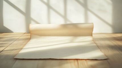 A white sheet of paper is laying on a wooden floor