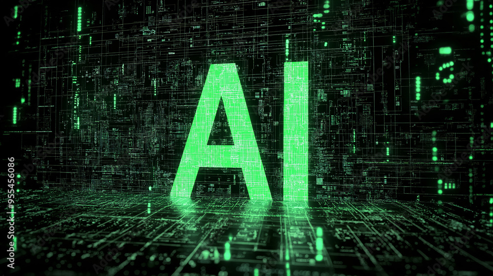 Fototapete ai. futuristic ai: neon illuminated digital letters - symbol of glowing digital intelligence. abstra