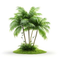 Fototapeta premium a 3D coconut tree with a climbing vine, mixed vegetation, green fronds and vine, isolated on white background