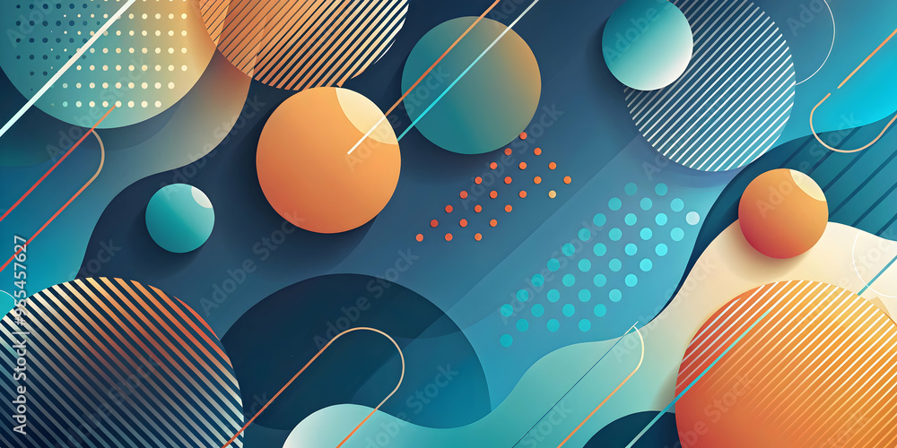 Poster vibrant geometry: a modern abstract design featuring playful teal and orange circles layered on a te