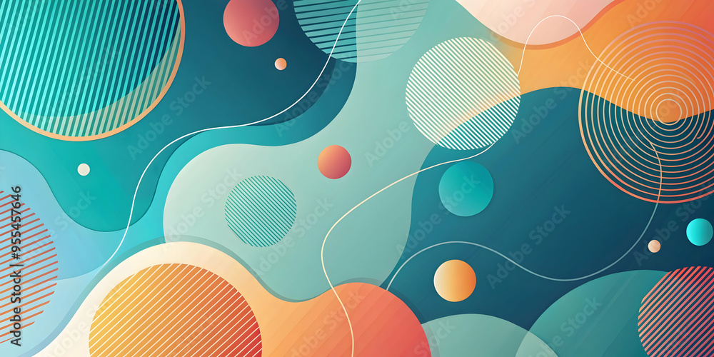 Poster vibrant geometry: a modern abstract design featuring playful teal and orange circles layered on a te