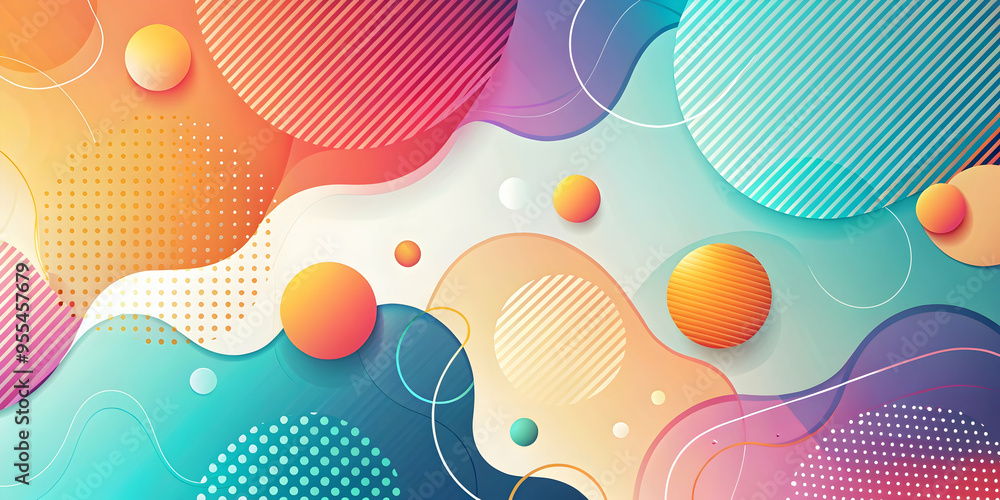 Poster vibrant geometry: a modern abstract design featuring playful teal and orange circles layered on a te