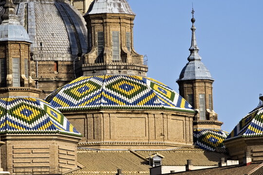 detail of the cupolas of the basilica of nuestra se&ntilde;ora del pilar in saragossa
