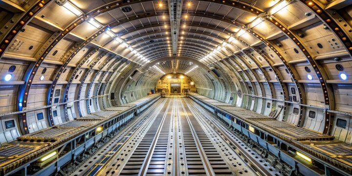 Cargo Plane Interior - Empty Cargo Hold With Metal Rails, Airplane, Cargo, Aircraft , Transport