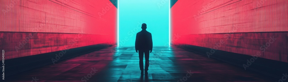 Canvas Prints digital art installation in a futuristic environment, depicting the journey from sadness to awarenes