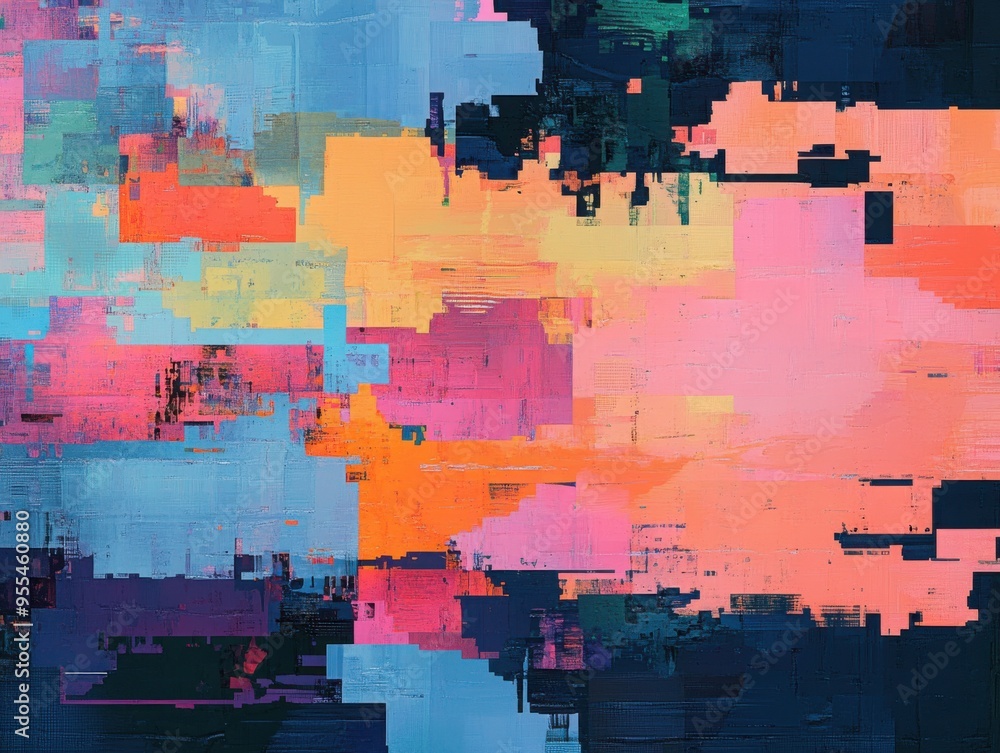 Poster an abstract ai-generated landscape with fragmented data streams representing the chaotic nature of g