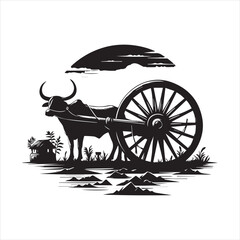 Fototapeta premium bullock cart wheel silhouette vector With White Background 
