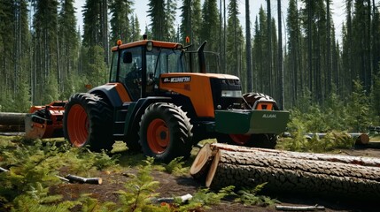 Tractor Parked in Forest Clearing