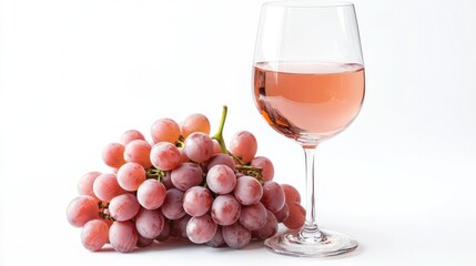  Wine and Grapes: Wine glass and grapes set against a white background, emphasizing vineyard freshness.