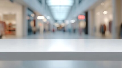 White Countertop in Blurred Shopping Mall Background