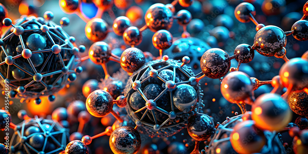 Poster abstract metallic spheres: a mesmerizing abstract background with metallic spheres, some smooth, som