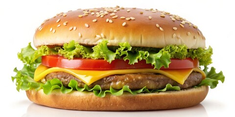 Classic Cheeseburger with Lettuce and Tomato, food photography, fast food, burger, meal, hamburger