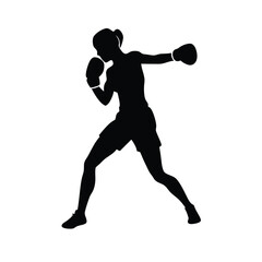 Obraz premium Female boxing player pose vector silhouette, isolated white background