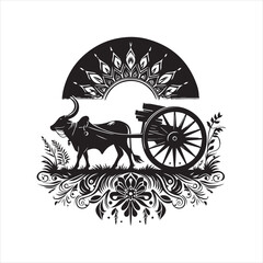 Fototapeta premium bullock cart wheel silhouette vector With White Background 