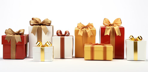 Set of gift boxes with ribbons, arranged for holidays or sale and discount event.