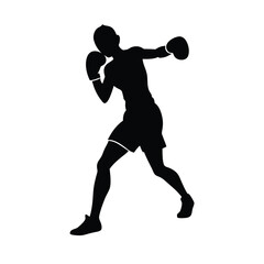Obraz premium Female boxing player pose vector silhouette, isolated white background