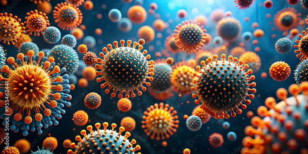 Aufkleber microscopic world: a mesmerizing 3d rendering of virus particles, showcasing their intricate structu