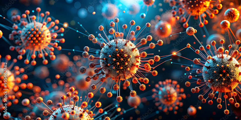Aufkleber microscopic world: a mesmerizing 3d rendering of virus particles, showcasing their intricate structu