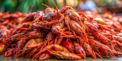 Fototapeta premium Close-up of a Pile of Cooked Crayfish, Crustacean, Seafood, Crawdad , Boil