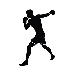 Obraz premium male boxing player pose vector silhouette, isolated white background