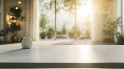White Vase on a Table with a Sunlit Background