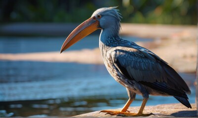 Obraz premium Majestic Shoebill Stork by the Shore
