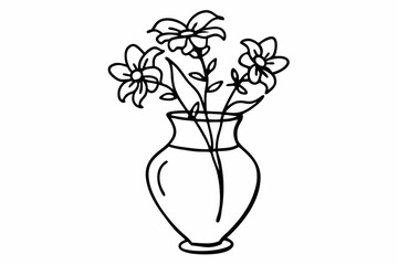 Black and white coloring book drawing flower vase vector art illustration