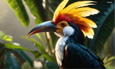 Striking Helmeted Hornbill
