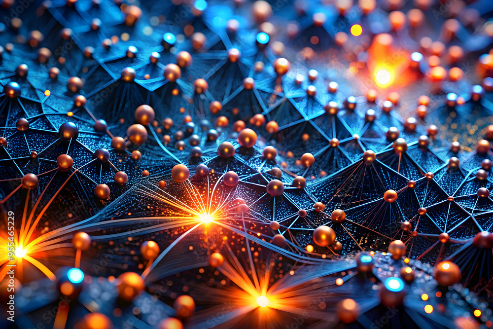 Poster abstract network: a mesmerizing abstract background of interconnected spheres and glowing lines on a