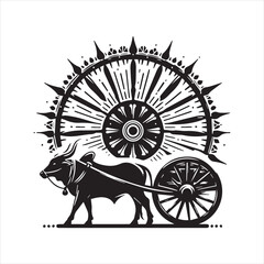 Fototapeta premium bullock cart wheel silhouette vector With White Background 