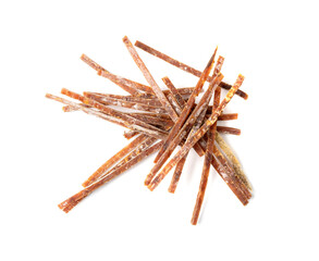 Meat Jerky Isolated, Dry Salted Chicken Slices, Small Pieces of Dehydrated Beef, Beer Snacks, Dried...