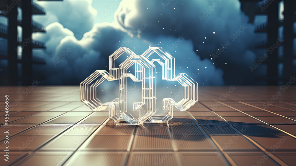 Poster Data cloud structure concept with digital technology cloud sign for online backup and network compute power service.