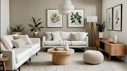 Neutral and Organic Living Room with Mid-Century Modern Influences