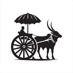 Fototapeta premium bullock cart wheel silhouette vector With White Background 