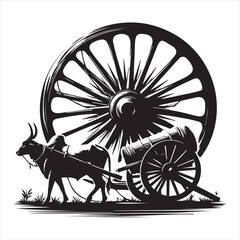 Fototapeta premium bullock cart wheel silhouette vector With White Background 