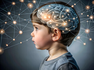 Child's Mind and Brain Activity Concept, Scientific Visualization of Neural Connections, Education and Psychological Development in Children